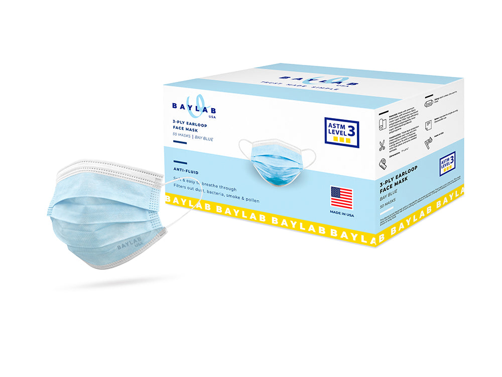 Mask - Blue Triple Layer Disposable Safety Face Mask with Ear Loops - 50  Pieces Per Case ($.89/Mask)